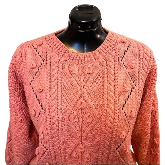 Hand Knit Bobbles & Twists Chunky Crew Neck Pull Over Sweater - Picture 6 of 15